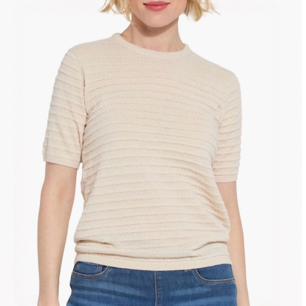 LYSSE Liberty Smocked Short Sleeve Sweater in Panna Cotta Cream